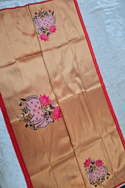 Pitchwai Inspired Cow & Floral Paithani Woven Blouse Fabric (1 Mtr Cut)