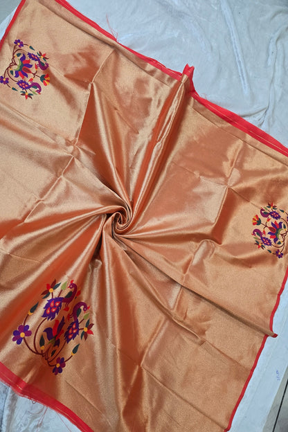 Peacock & Lotus Floral Bunch Paithani Woven Blouse Fabric (1 Mtr Cut)