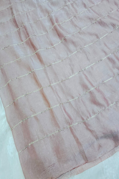 Cut Beads & Sequins Horizontal Lines Embroidered Space Silk Fabric