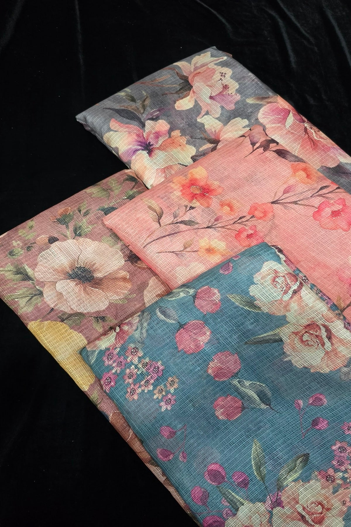 Digital Floral Printed Semi Silk Kota Fabric