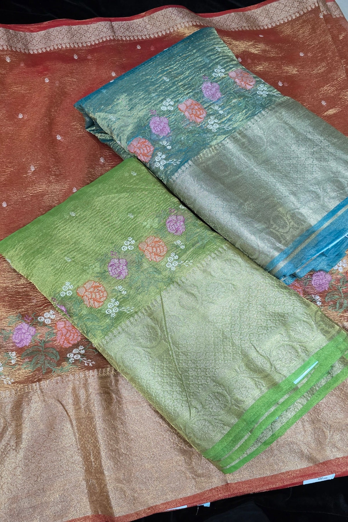 Parsi Work Inspired Crushed Tissue Fabric