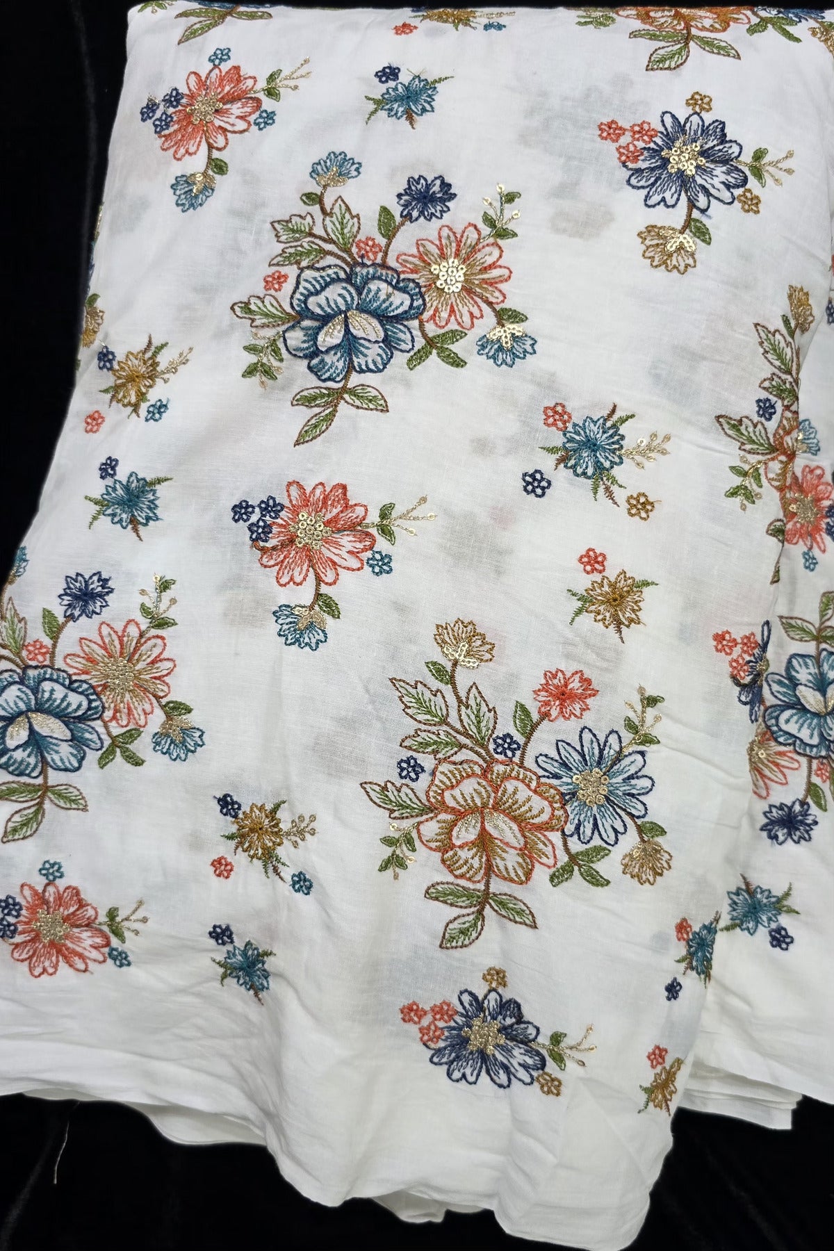 Floral Fete Multi Thread Embroidered Pure Kora Cotton Fabric