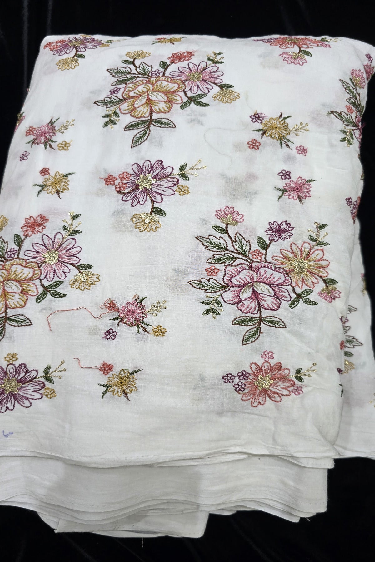 Floral Fete Multi Thread Embroidered Pure Kora Cotton Fabric