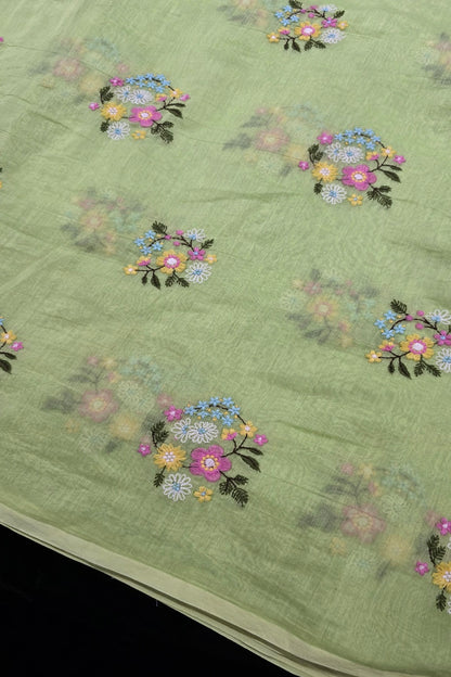 Petite Floral Bunches Embroidered Pure Mul Chanderi Fabric