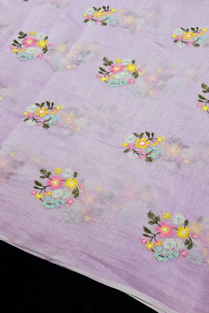 Petite Floral Bunches Embroidered Pure Mul Chanderi Fabric