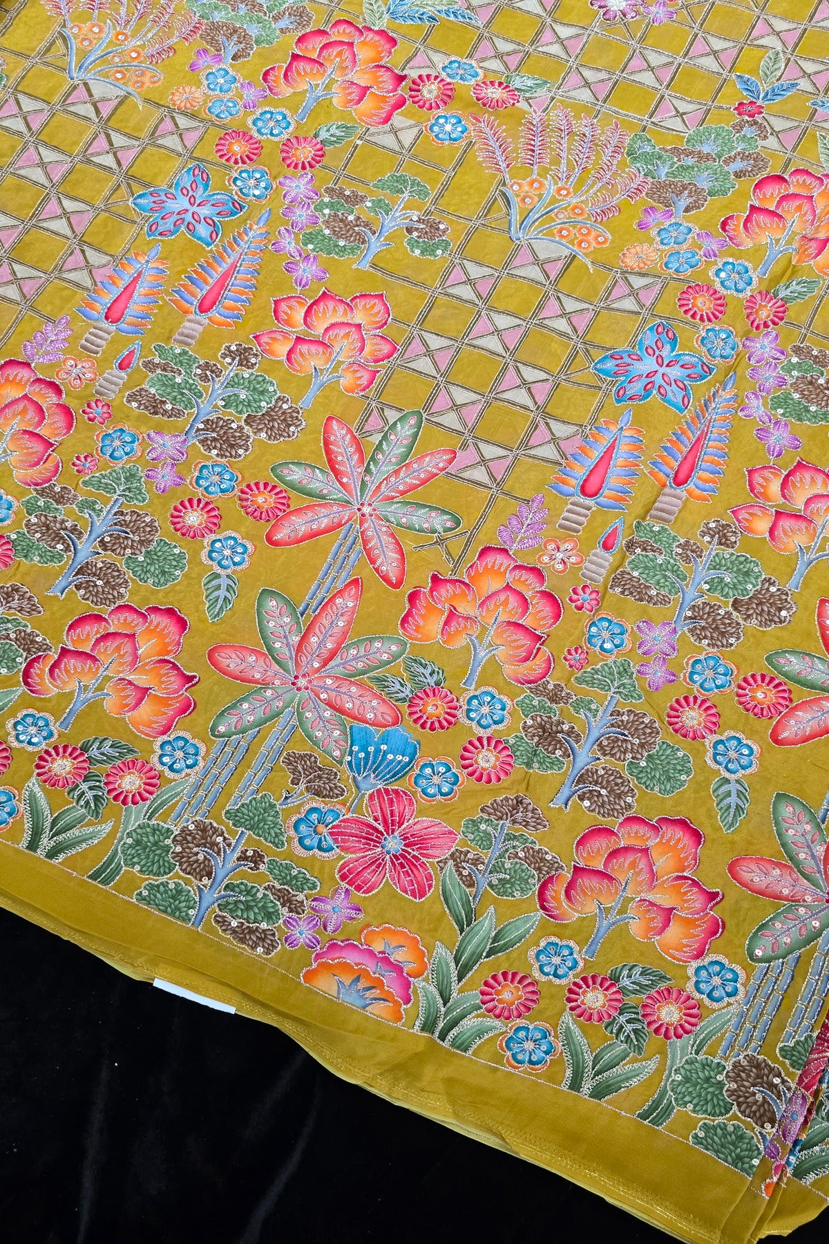 Harlequin & Botanical Prints Embroidered Natural Crepe Fabric