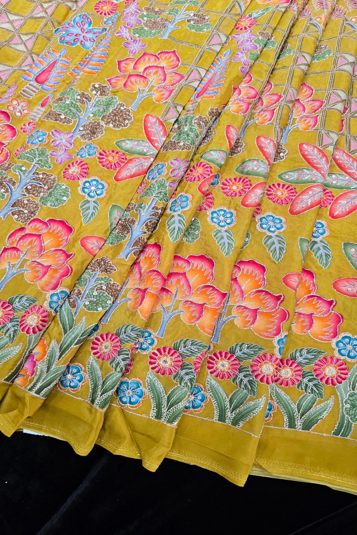 Harlequin & Botanical Prints Embroidered Natural Crepe Fabric