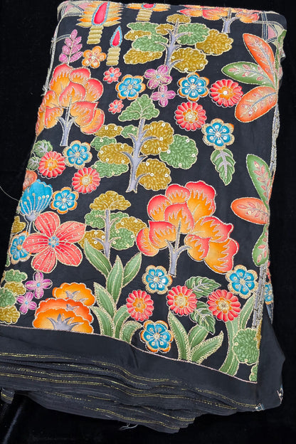 Harlequin & Botanical Prints Embroidered Natural Crepe Fabric
