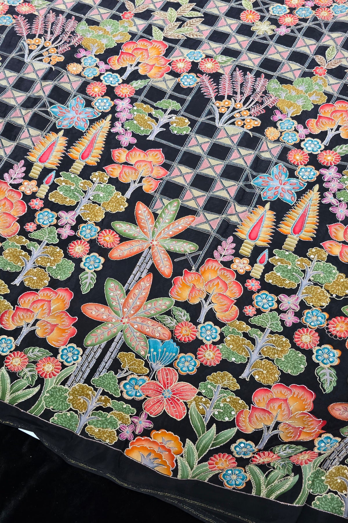 Harlequin & Botanical Prints Embroidered Natural Crepe Fabric