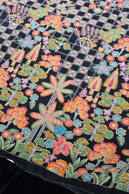 Harlequin & Botanical Prints Embroidered Natural Crepe Fabric