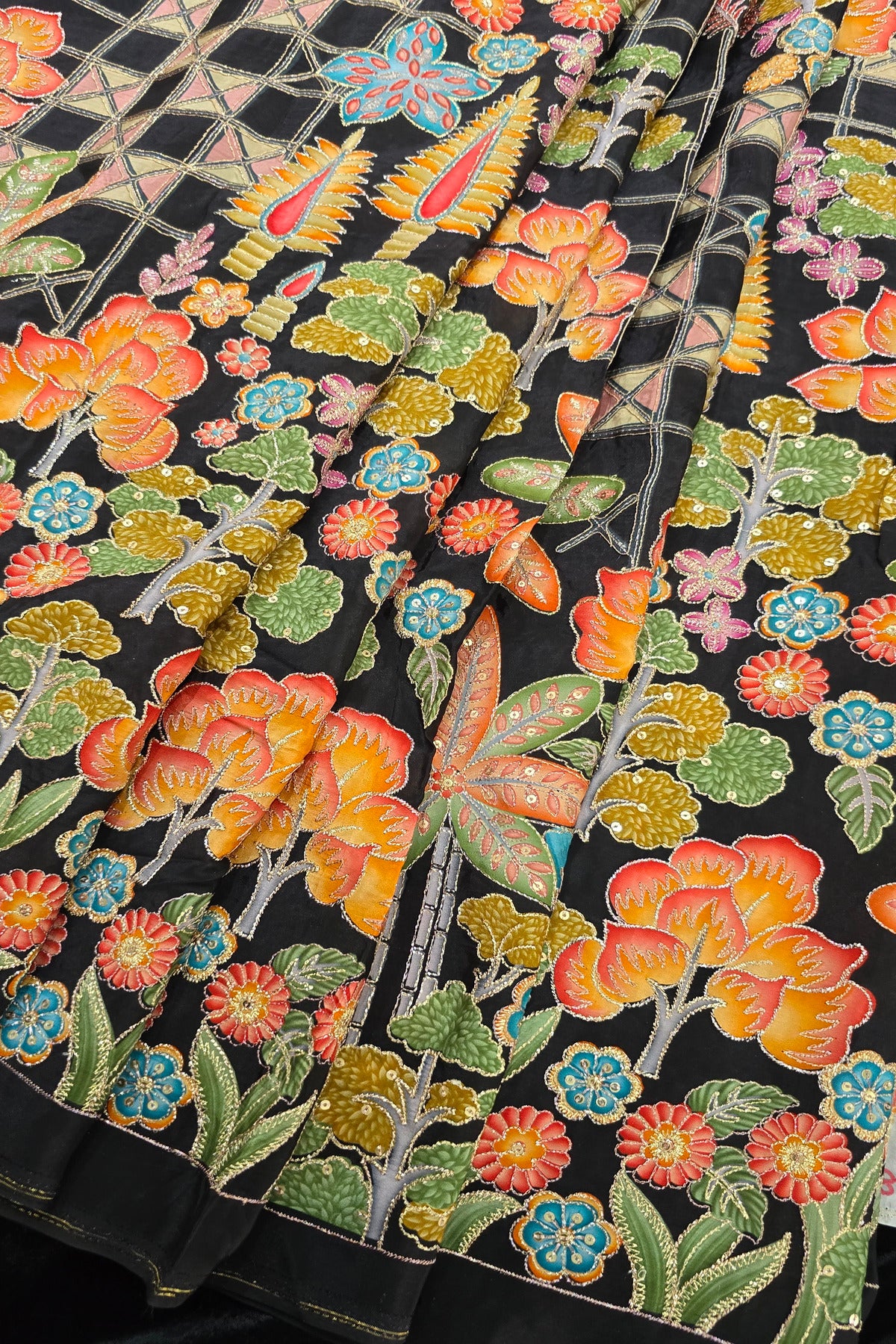 Harlequin & Botanical Prints Embroidered Natural Crepe Fabric