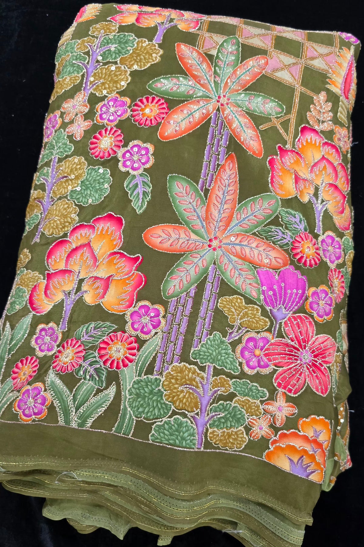 Harlequin & Botanical Prints Embroidered Natural Crepe Fabric