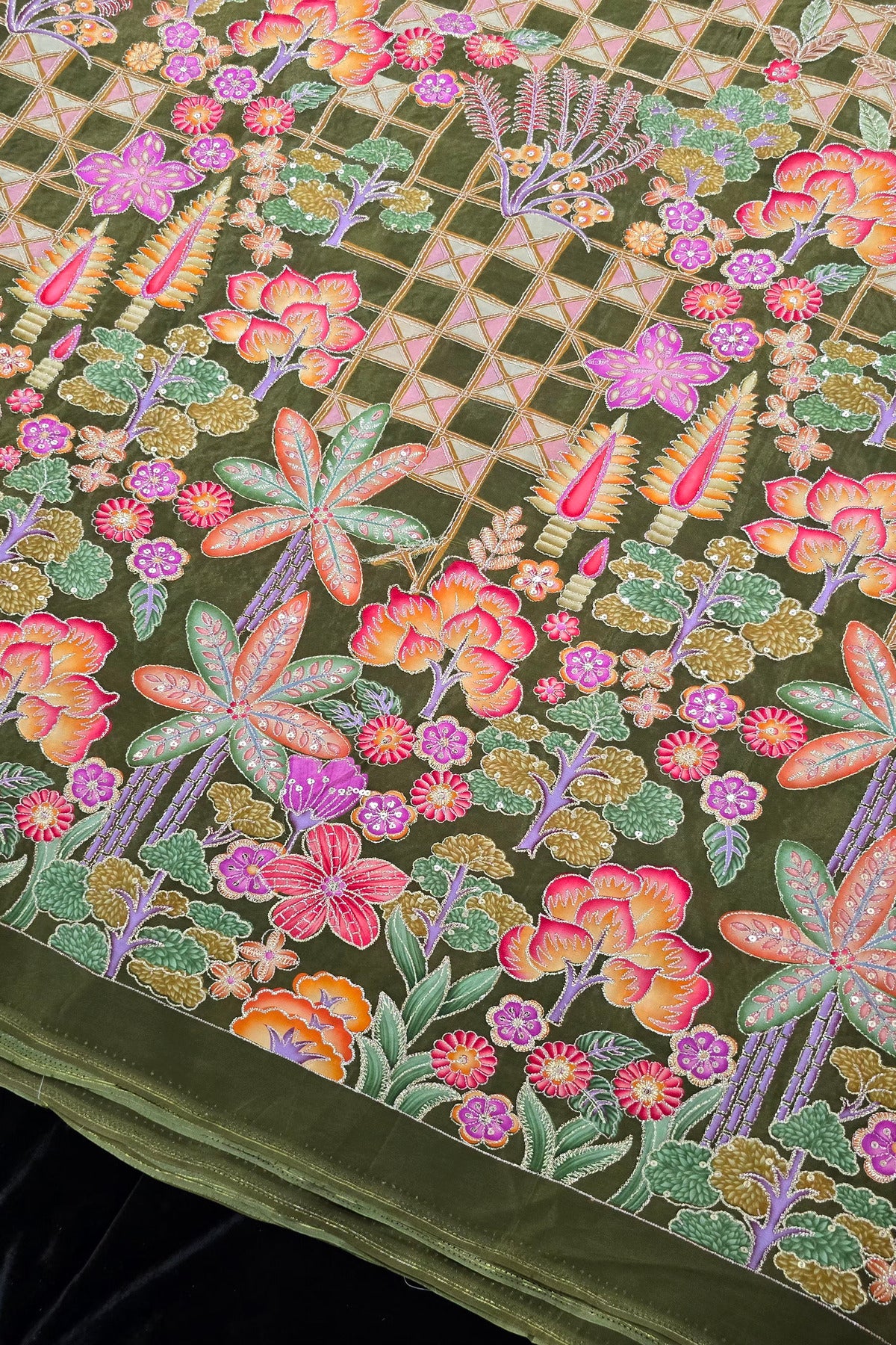 Harlequin & Botanical Prints Embroidered Natural Crepe Fabric