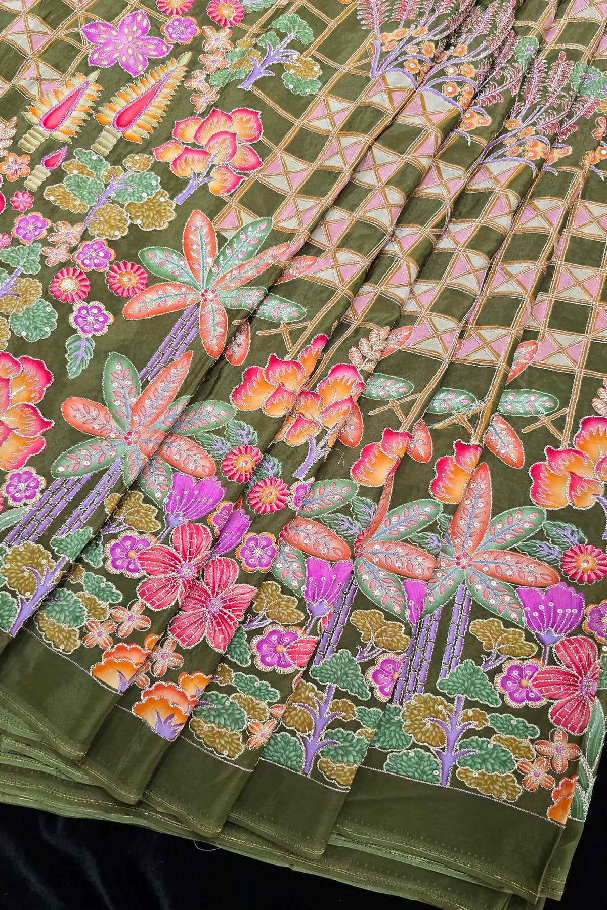 Harlequin & Botanical Prints Embroidered Natural Crepe Fabric