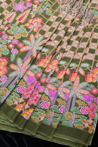 Harlequin & Botanical Prints Embroidered Natural Crepe Fabric