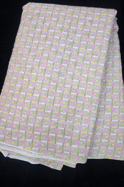 Old Checks With Floral & Multi Color Printed Pure Cotton Hakoba Fabric
