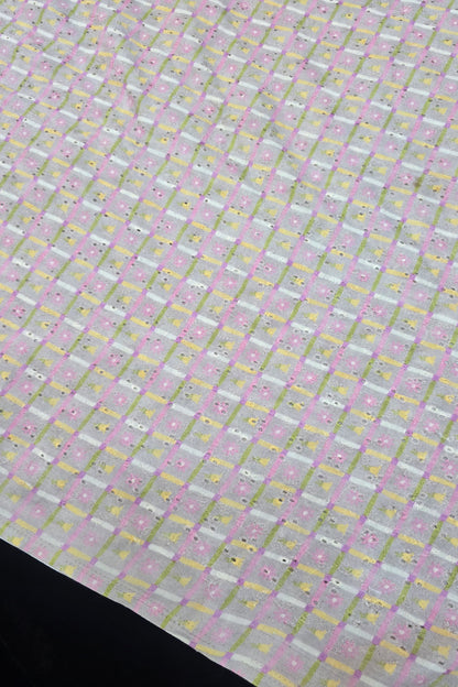 Old Checks With Floral & Multi Color Printed Pure Cotton Hakoba Fabric