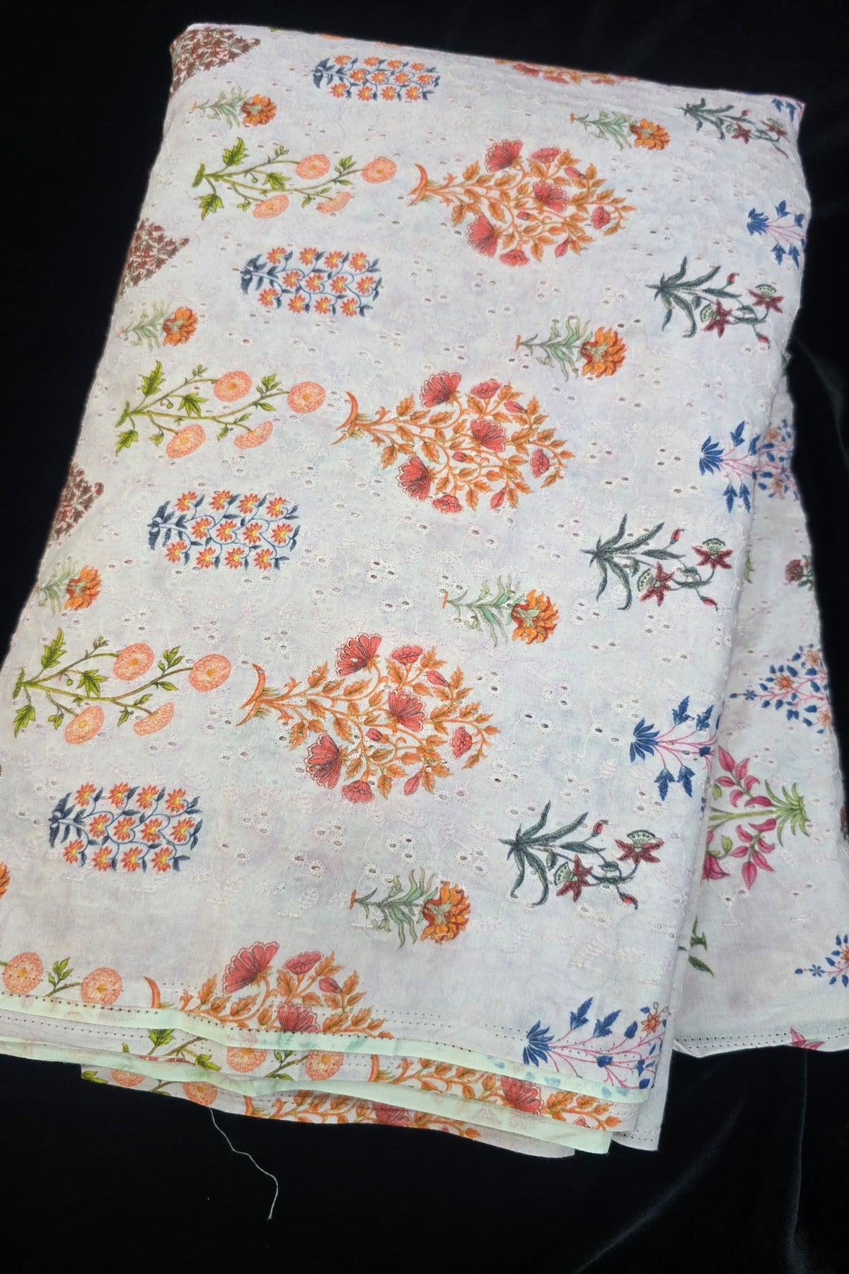 Mughal Flowers Printed Pure Cotton Hakoba Fabric