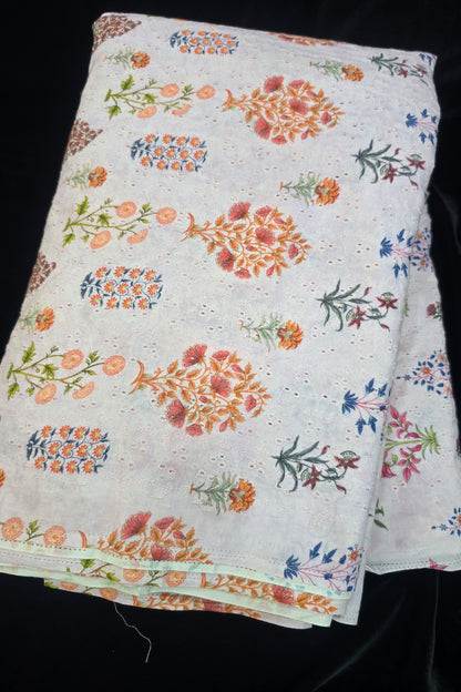 Mughal Flowers Printed Pure Cotton Hakoba Fabric