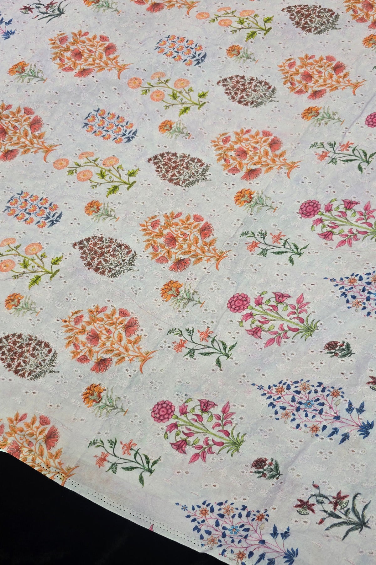 Mughal Flowers Printed Pure Cotton Hakoba Fabric
