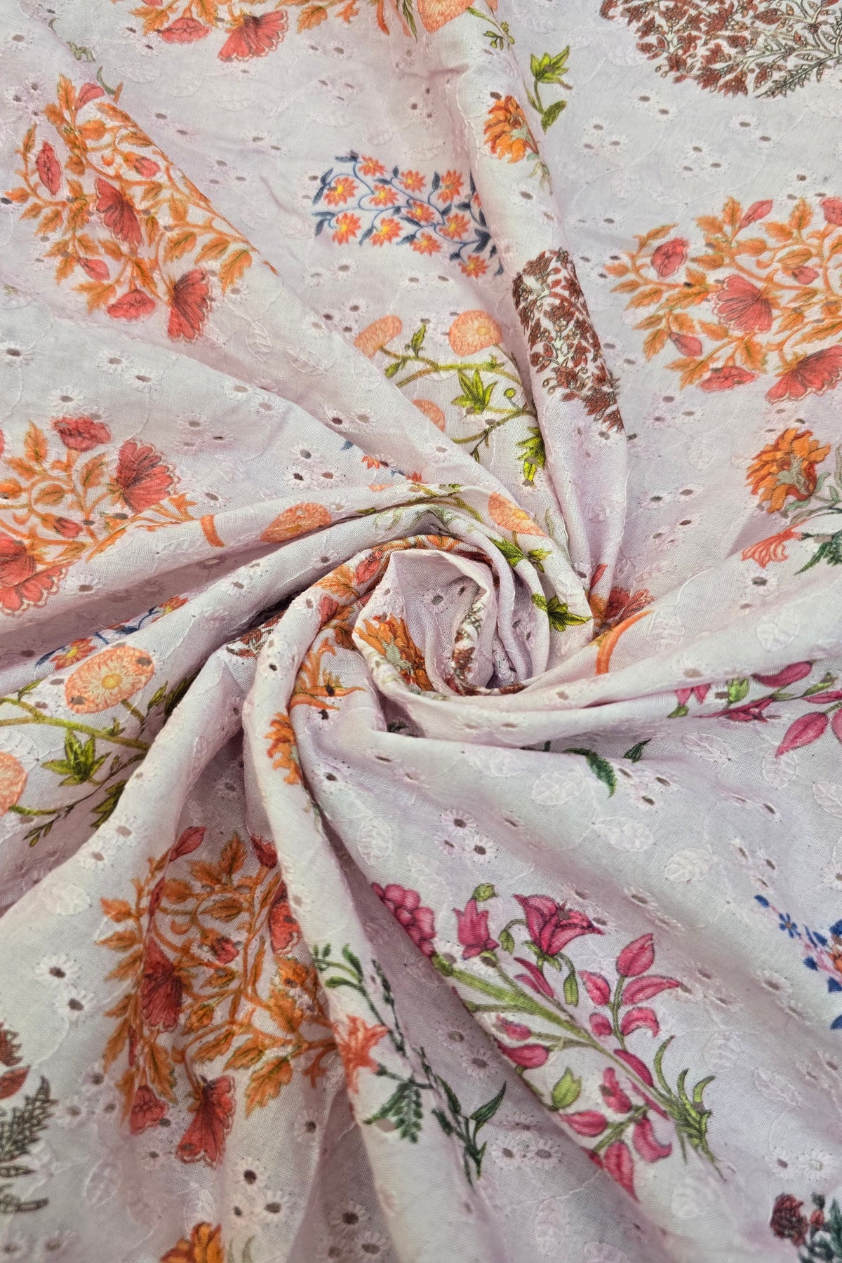 Mughal Flowers Printed Pure Cotton Hakoba Fabric