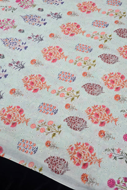 Mughal Flowers Printed Pure Cotton Hakoba Fabric