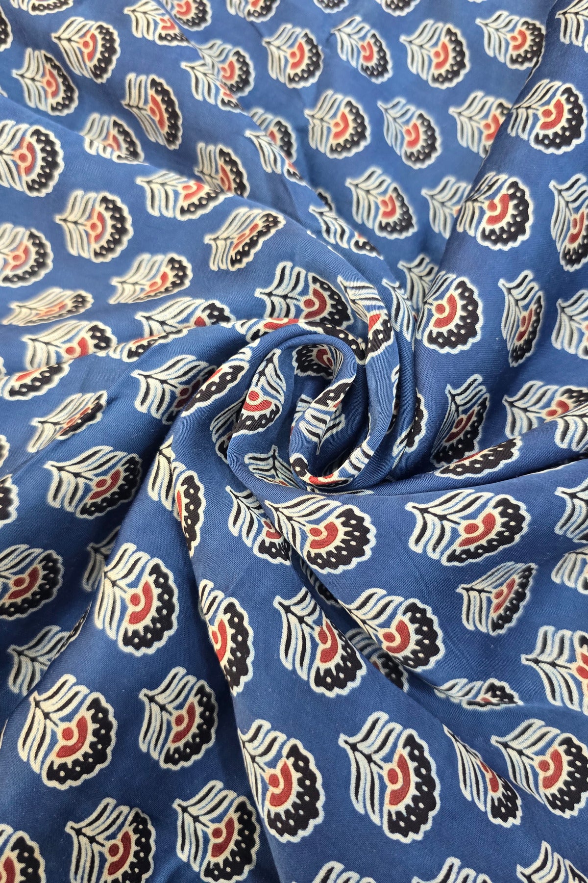 Mohar Flowers Ajrak Printed Pure Modal Satin Fabric
