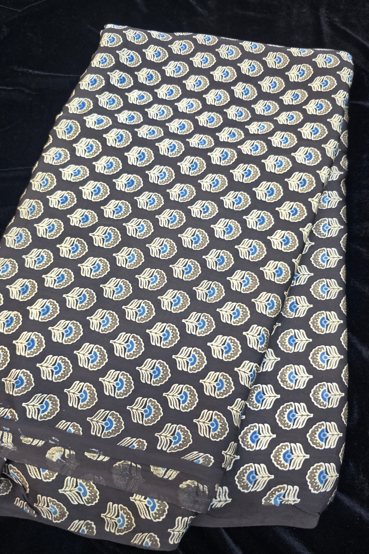 Mohar Flowers Ajrak Printed Pure Modal Satin Fabric