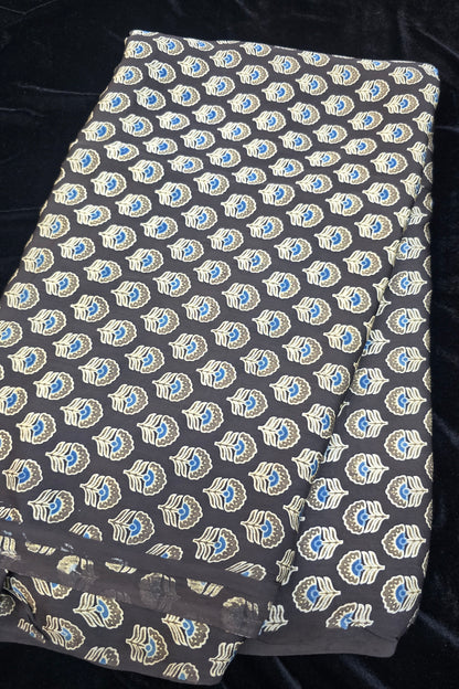 Mohar Flowers Ajrak Printed Pure Modal Satin Fabric