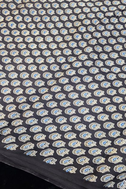 Mohar Flowers Ajrak Printed Pure Modal Satin Fabric