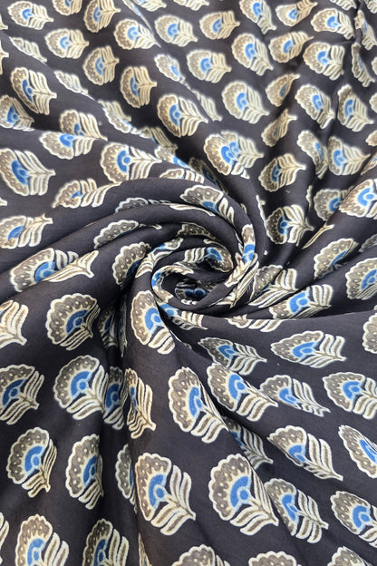 Mohar Flowers Ajrak Printed Pure Modal Satin Fabric