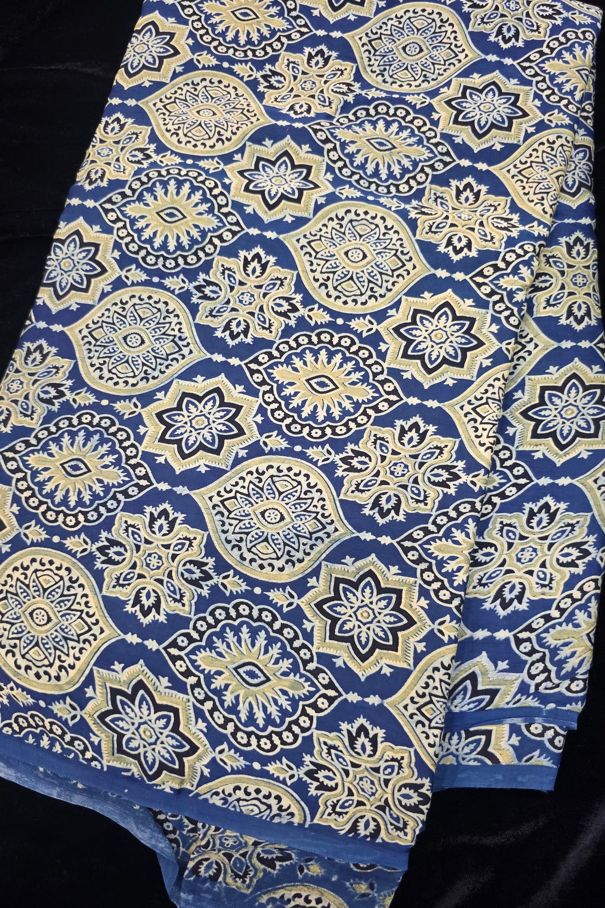 Kakar Clouds Ajrak Printed Pure Modal Satin Fabric