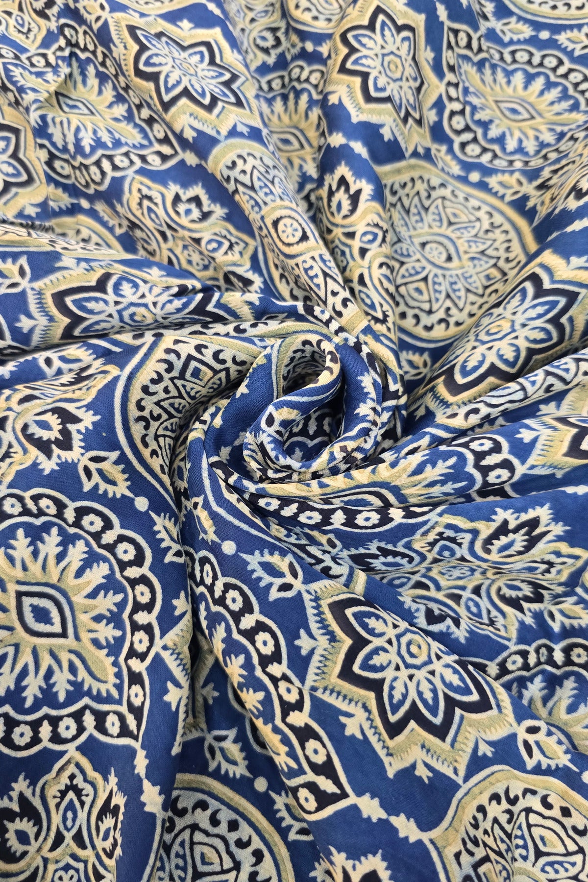 Kakar Clouds Ajrak Printed Pure Modal Satin Fabric