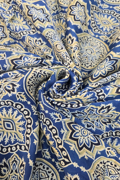 Kakar Clouds Ajrak Printed Pure Modal Satin Fabric