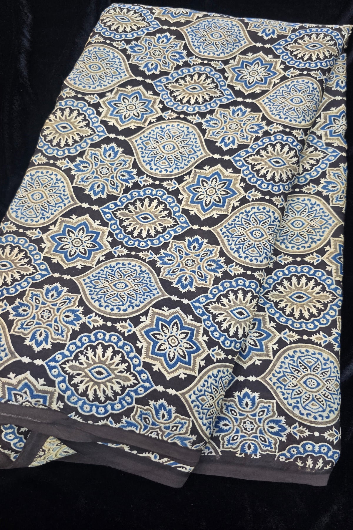Kakar Clouds Ajrak Printed Pure Modal Satin Fabric