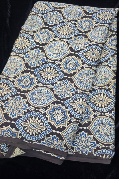 Kakar Clouds Ajrak Printed Pure Modal Satin Fabric