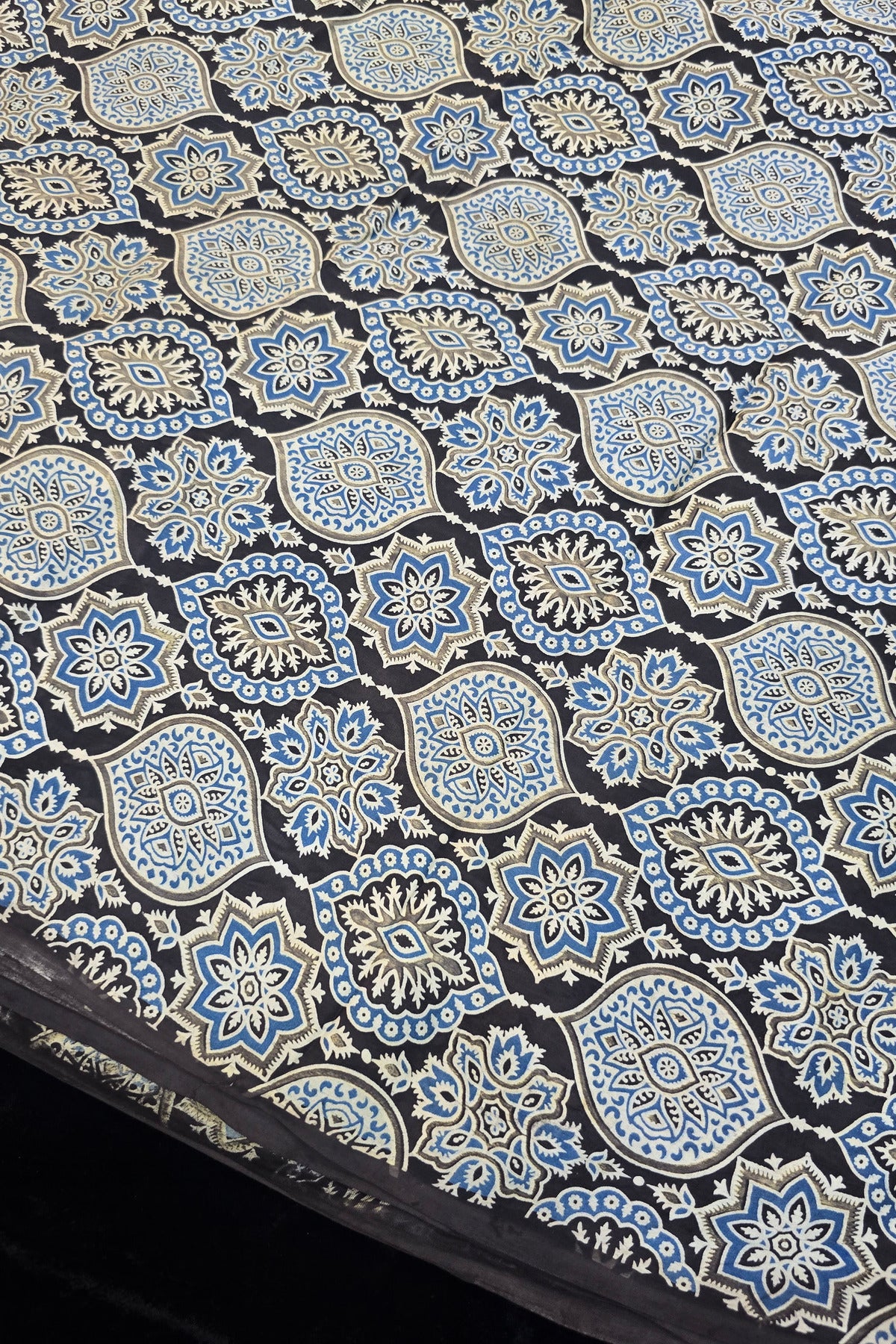 Kakar Clouds Ajrak Printed Pure Modal Satin Fabric