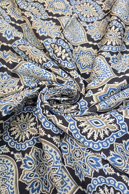 Kakar Clouds Ajrak Printed Pure Modal Satin Fabric