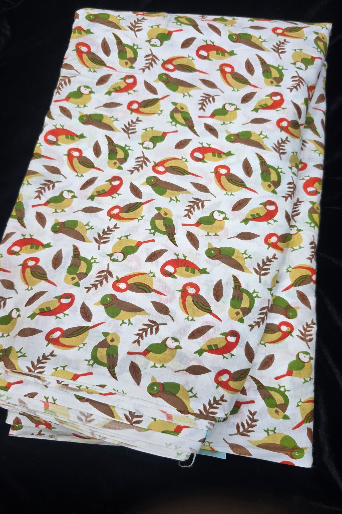 Old World Sparrow Printed Pure Cotton Fabric