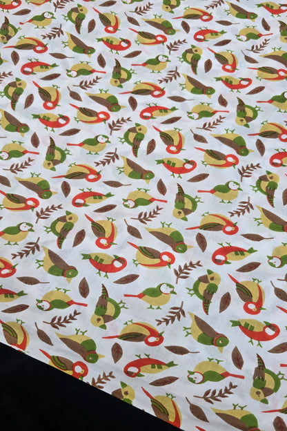 Old World Sparrow Printed Pure Cotton Fabric