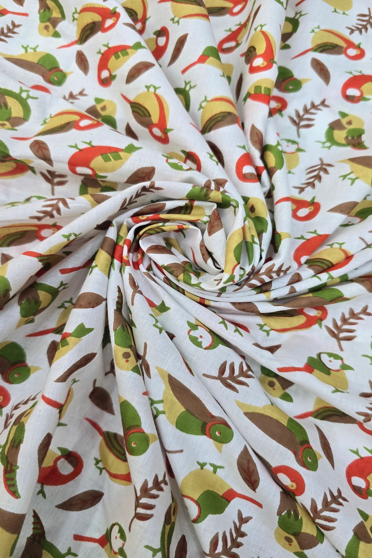 Old World Sparrow Printed Pure Cotton Fabric