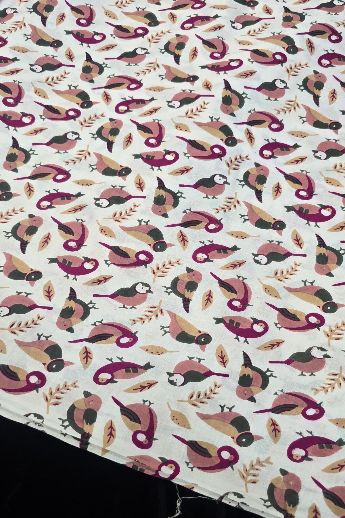 Old World Sparrow Printed Pure Cotton Fabric