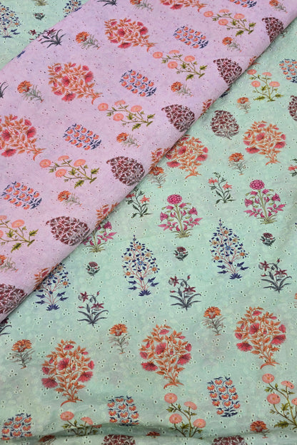 Mughal Flowers Printed Pure Cotton Hakoba Fabric