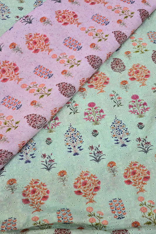 Mughal Flowers Printed Pure Cotton Hakoba Fabric