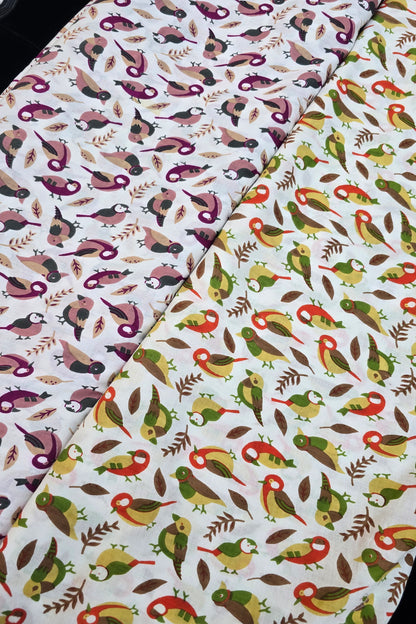 Old World Sparrow Printed Pure Cotton Fabric