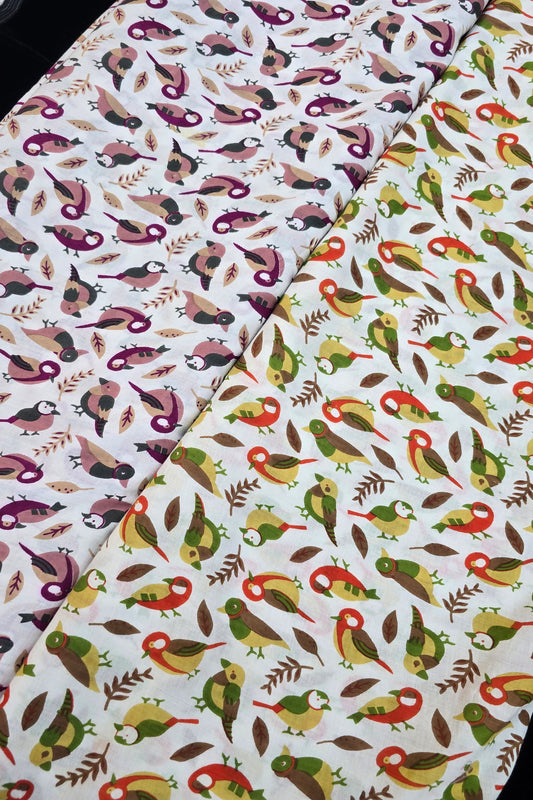 Old World Sparrow Printed Pure Cotton Fabric