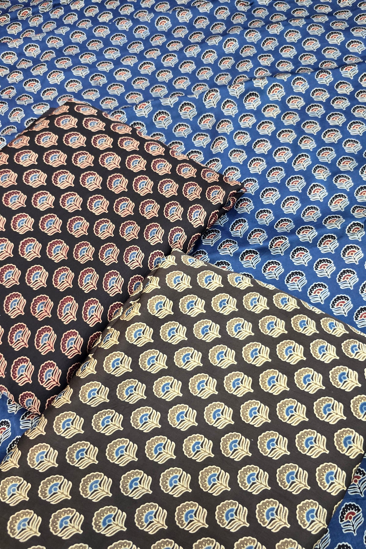 Mohar Flowers Ajrak Printed Pure Modal Satin Fabric
