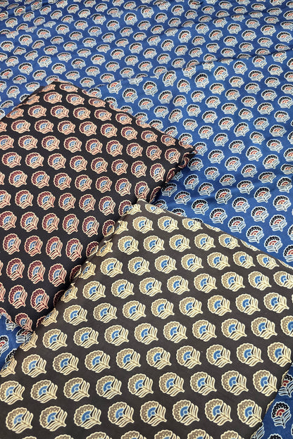 Mohar Flowers Ajrak Printed Pure Modal Satin Fabric