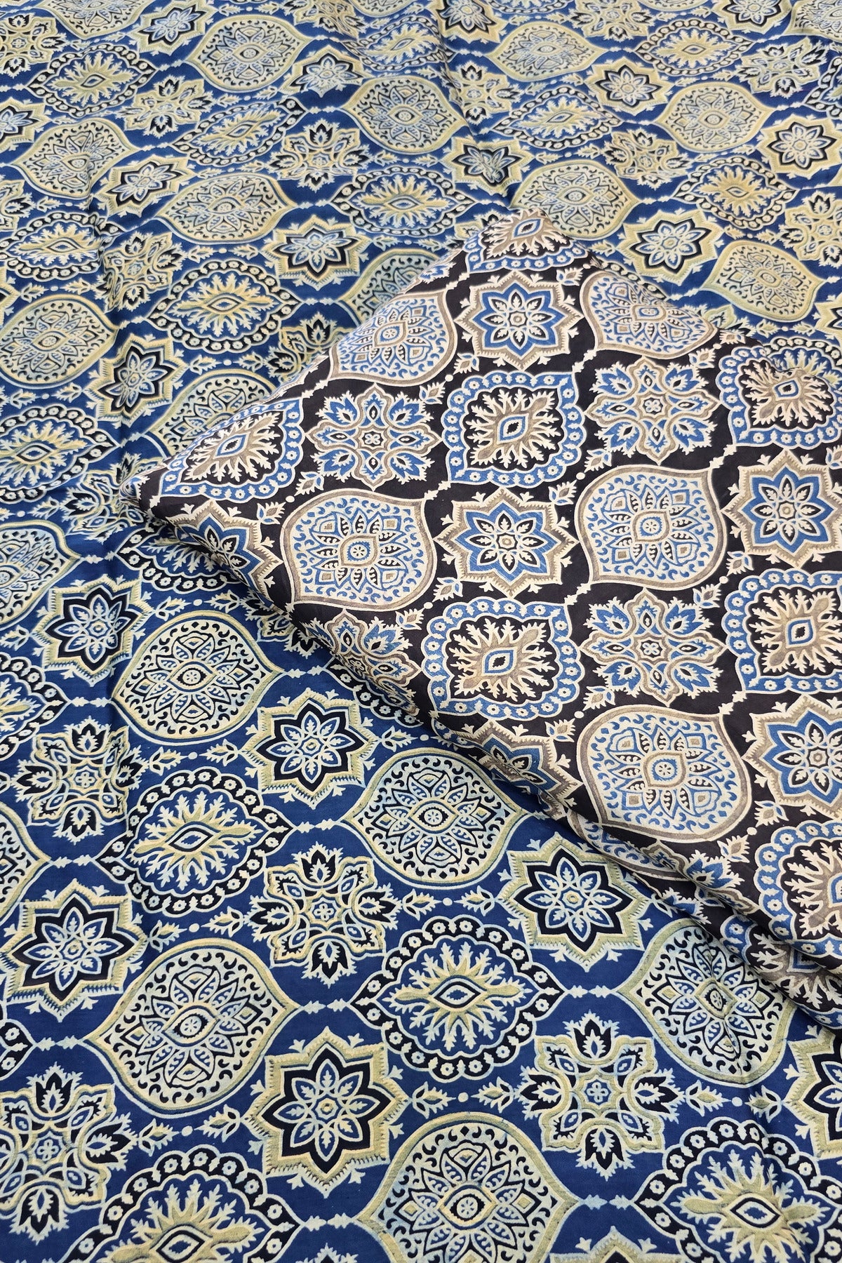 Kakar Clouds Ajrak Printed Pure Modal Satin Fabric