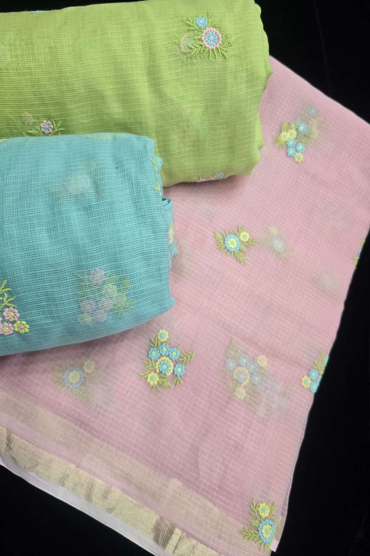 Posy Pastel Floral  Embroidered Pure Silk Kota Fabric